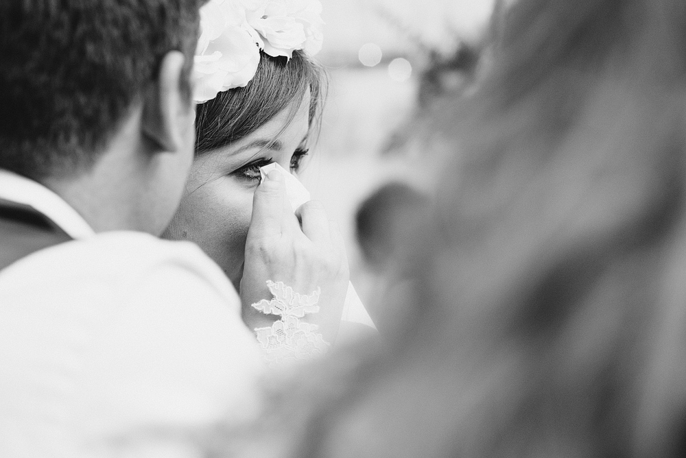 emotional bride at wedding