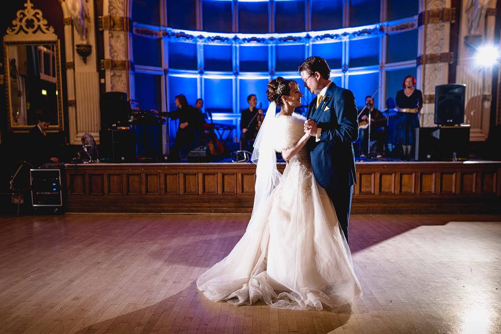 Bride and groom share first dance together