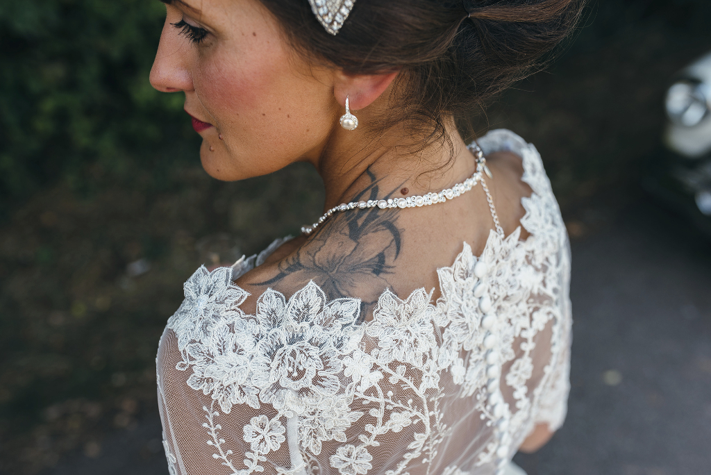 Back of bride, looking away